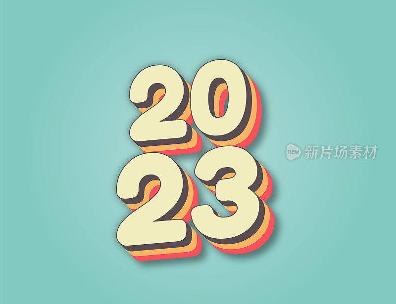 2023. 新年。复古的刻字。季节性贺卡模板。股票插图